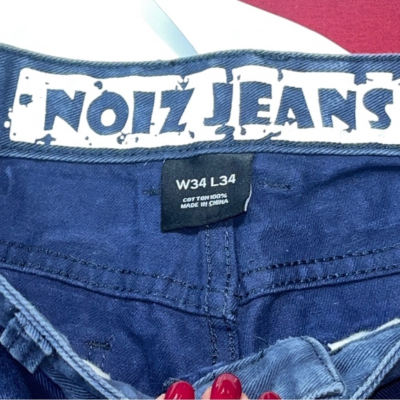 NOIZ Jeans 34 Blue Straight Leg Moto Ribbed Dark Wash Biker Street Faded Men 34 - Picture 2 of 15